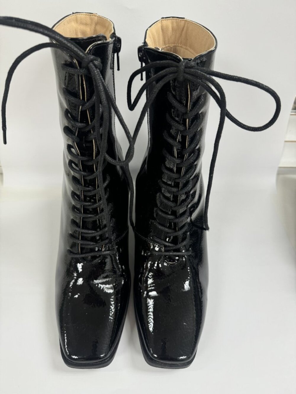 Black Patent Leather Lace Up Boots
